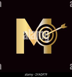 Letter M Success Logo Combine with Bow Target  Icon Stock Vector