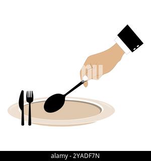 Simple Vector of Hands Holding Cutlery on Empty Plate, Elegant Hands Holding Cutlery with Empty Plate. Stock Vector