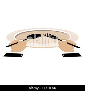 Simple Vector of Hands Holding Cutlery on Empty Plate, Elegant Hands Holding Cutlery with Empty Plate. Stock Vector