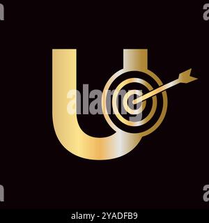 Letter U Success Logo Combine with Bow Target  Icon Stock Vector