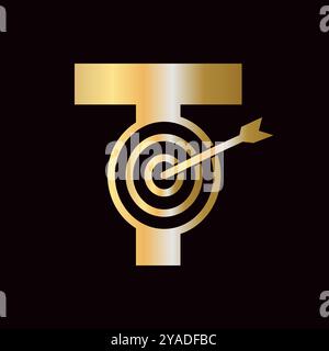 Letter T Success Logo Combine with Bow Target  Icon Stock Vector