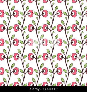 Hand drawn seamless pattern of green colors with interweaving of branches. Lovely romantic vertical fashion print for background, holiday design, wall Stock Vector