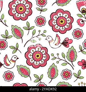 Hand drawn seamless pattern with interweaving of branches with flowers. Lovely romantic vertical fashion print for background, holiday design, wallpap Stock Vector