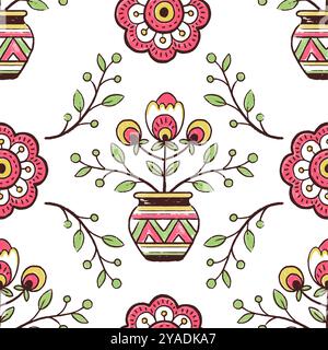 Hand drawn seamless pattern with interweaving of branches with flowers. Lovely romantic vertical fashion print for background, holiday design, wallpap Stock Vector
