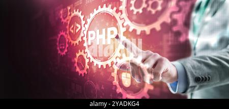 PHP. Web development concept. A general purpose interpreted scripting language. Stock Photo