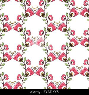 Hand drawn seamless pattern with interweaving of branches with flowers. Lovely romantic vertical fashion print for background, holiday design, wallpap Stock Vector