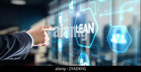 Lean manufacturing. Quality and standardization. Icon on Virtual screen. Stock Photo