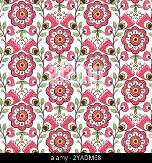 Hand drawn seamless pattern with interweaving of branches with flowers. Lovely romantic vertical fashion print for background, holiday design, wallpap Stock Vector