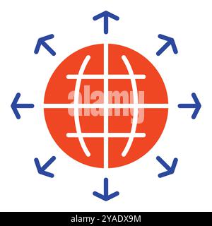 Arrows outside from globe vector icon. Global communication filled symbol. Security sign. Graph symbol for your web site design, logo, app, UI Stock Vector
