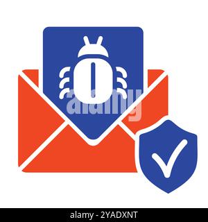 Mail infected malware vector icon. Envelope with mail and virus bug spam alert. Email spam, phishing, scam and hacker attack concept Stock Vector