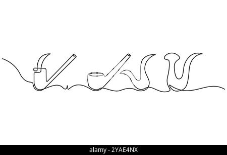 Continuous one line drawing of tobacco pipe. Simple smoking pipe outline design Stock Vector