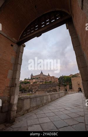 Alcantara Bridge in Toledo, Castilla–La Mancha, Spain, Europe Stock Photo