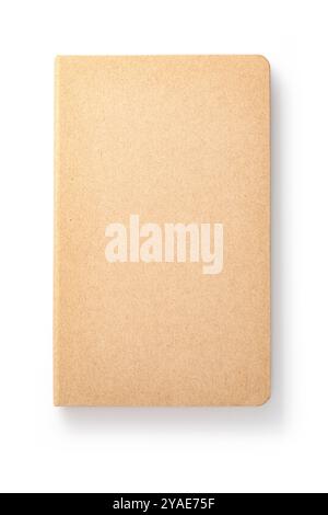 A blank kraft notebook lying flat on a white surface ready for creative writing and ideas to be captured Stock Photo