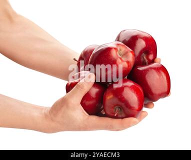 red delicious apple in hand path isolated on white Stock Photo