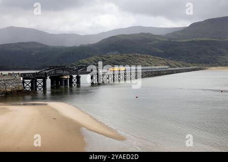 97302 & 97304 head over Barmouth viaduct on 12.9.24 with the Cambrian Coast Express to Pwllheli. Stock Photo