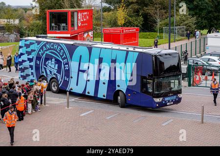 Liverpool, UK. Sunday 13th October 2024, Barclays Women’s Super League: Liverpool FC Women Vs Manchester City Women at Anfield. Manchester City team bus arriving at Anfield. Credit James Giblin/Alamy Live News. Stock Photo