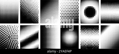A collection of halftone banners featuring various patterns and designs in black and white Stock Vector