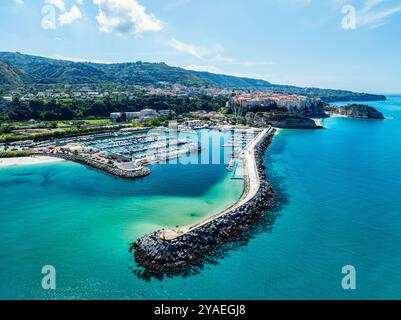 Port and Marina in Tropea from a drone, Tyrrhenian Sea, Calabria, Italy, Europe Stock Photo