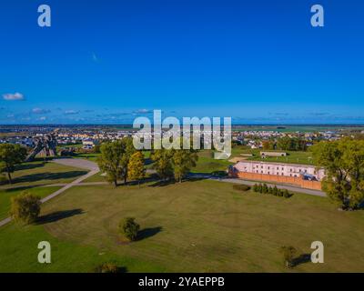 Ninth fort in Kaunas, Lithuania. Kaunas IX Fort Museum. A monument and memorial to victims of Nazism during world war two. Aerial drone view photo Stock Photo