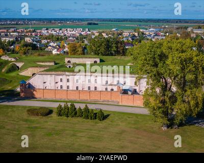 Ninth fort in Kaunas, Lithuania. Kaunas IX Fort Museum. A monument and memorial to victims of Nazism during world war two. Aerial drone view photo Stock Photo