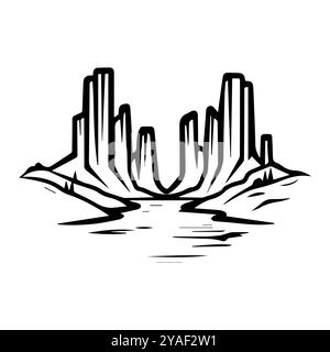canyon icon or modern line symbol. Vector line art and icon design with bold outline. Black and white Pixel Perfect minimalistic symbol isolated white Stock Vector