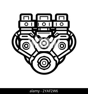 engine icon or modern line symbol. Vector line art and icon design with bold outline. Black and white Pixel Perfect minimalistic symbol isolated white Stock Vector