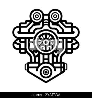engine icon or modern line symbol. Vector line art and icon design with bold outline. Black and white Pixel Perfect minimalistic symbol isolated white Stock Vector