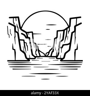 canyon icon or modern line symbol. Vector line art and icon design with bold outline. Black and white Pixel Perfect minimalistic symbol isolated white Stock Vector