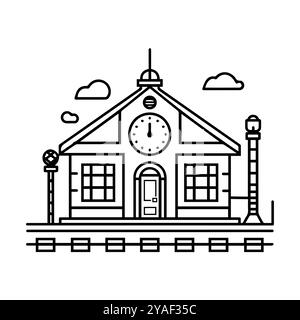 railway station icon or modern line symbol. Vector line art and icon design with bold outline. Black and white Pixel Perfect minimalistic symbol isola Stock Vector