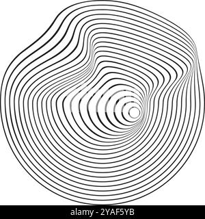 Wavy concentric circles. Topographic rings. Pulse, sound or ripple icon isolated on white background. Soundwave sign. Dynamic, motion or flow symbol Stock Vector