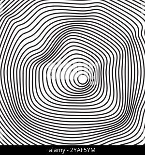 Topo map or wooden rings texture. Psychedelic pattern with distorted black and white concentric circles. Hypnotic groovy background. Modern abstract Stock Vector