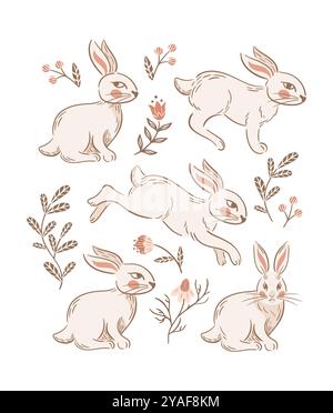Template Rabbit Heart Mid-Autumn Festival Illustration with Rabbit Family, Lantern and Golden ...