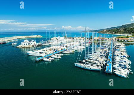 Port and Marina in Tropea from a drone, Tyrrhenian Sea, Calabria, Italy, Europe Stock Photo