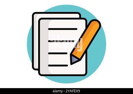 Registration icon. colored outline icon style. paper with pencil. icon related to reception. hotel elements vector illustration Stock Vector