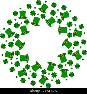 Square corner border of four leaf clover in different sizes in trendy green. Isolated. Lettering, inscriptions template Cards, posters, banners, price tags, leaflets, label or web Vector illustration Stock Vector