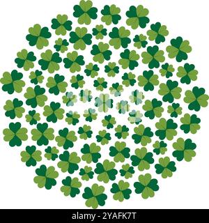 4 petal clover Round background Texture. Different sizes quatrefoils backdrop in trendy soft green. Isolated Vector illustration Greeting cards, posters, banners, leaflets, price tags, labels or web Stock Vector