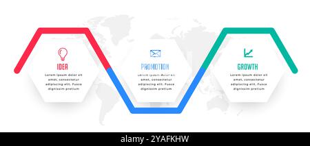 modern three step infographic sequence chart template with world map ...