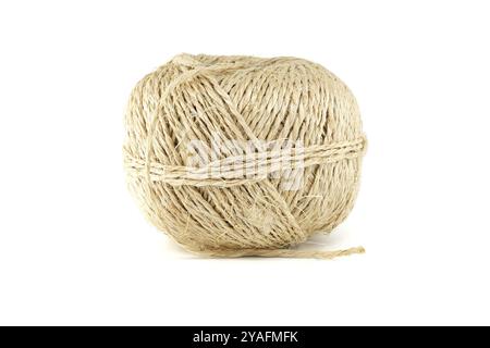 Detailed image of a natural twine ball isolated on a white background, showcasing texture and simplicity. Perfect for crafts, DIY projects, or rustic Stock Photo