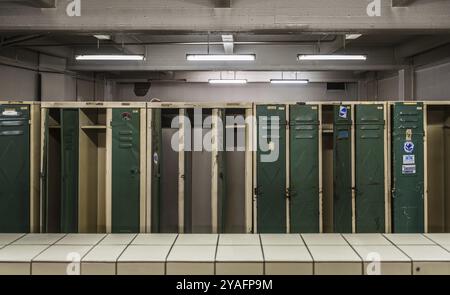 Belgium, 05 20 2018: Art work consisting of an industrial locker room in museum KANAL Centre Pompidou, Europe Stock Photo