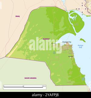 Physical political map of Kuwait Stock Vector