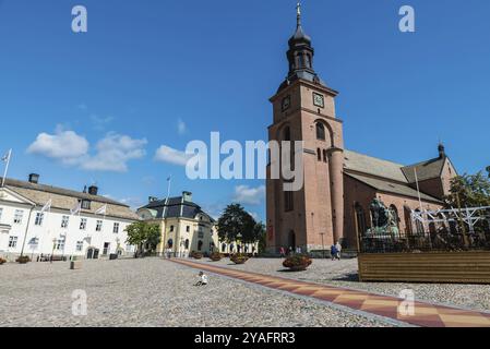 Falun, Dalarna, Sweden, 08 05 2019: View over the town hall and the city square, Europe Stock Photo