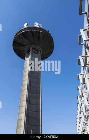 Schaerbeek, Brussels Capital Region, Belgium, 03 26 2022, Low angle view of the antenna broadcasting tower, Europe Stock Photo