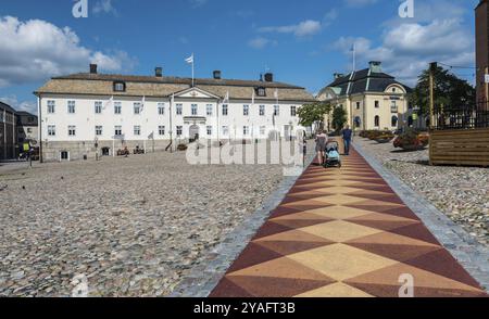 Falun, Dalarna, Sweden, 08 05 2019: View over the town hall and the city square, Europe Stock Photo