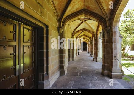 MELBOURNE, AUSTRALIA, NOVEMBER 19, 2023, Ancient Law buildings of Old Quadrangle and architectural details at Melbourne University parkville campus in Stock Photo