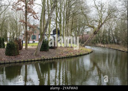 Scenic view over the creek of the village park of Merchtem, Flemish Brabant Region, Belgium, Europe Stock Photo