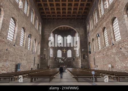 Trier, Rhineland-Palatinate, Germany, 04 15 2019, The symmetric interior design of the Basilica of Constantine, Aula Palatina facing north, Europe Stock Photo