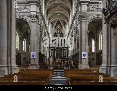 Grimbergen, Flemish Brabant Region, Belgium, Feb. 19 2023, Decorated interior of the Abbey of the Norbertines of Grimbergen, Europe Stock Photo