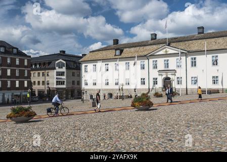 Falun, Dalarna, Sweden, 08 05 2019: View over the town hall and the city square, Europe Stock Photo