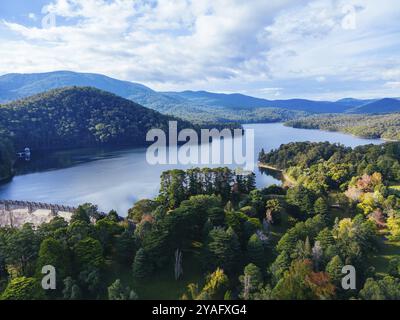 An aerial view on a cool autumn day over Maroondah Reservoir near Healesville in Victoria, Australia, Oceania Stock Photo