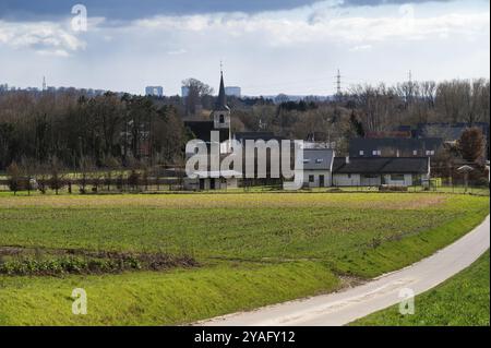 Rural path towards the village of Ossel, Merchtem, Flemish Brabant Region, Belgium, Europe Stock Photo